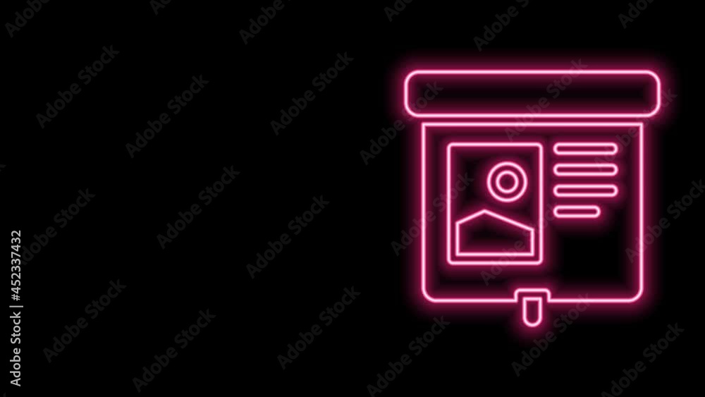 Glowing neon line Projection screen icon isolated on black background. Business presentation visual content like slides, infographics and video. 4K Video motion graphic animation Glowing neon line Projection screen icon isolated on black background. Business presentation visual content like slides, infographics and video. 4K Video motion graphic animation