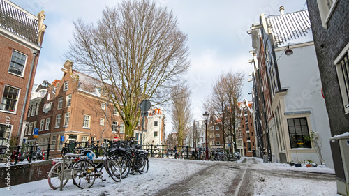 Photography City scenic from a snowy Amsterdam in winter near the Nieuwmarkt in the Netherla