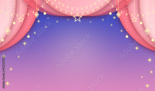 Stage curtain＆stars ピンクのカーテンと星空のステージ 薄いピンクと紫