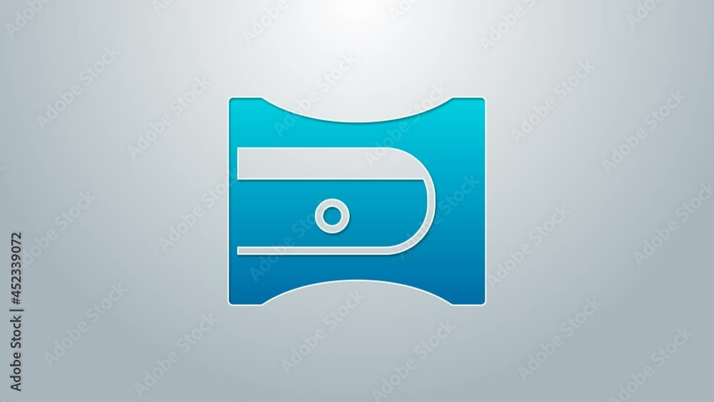 Blue line Pencil sharpener icon isolated on grey background. 4K Video motion graphic animation Blue line Pencil sharpener icon isolated on grey background. 4K Video motion graphic animation