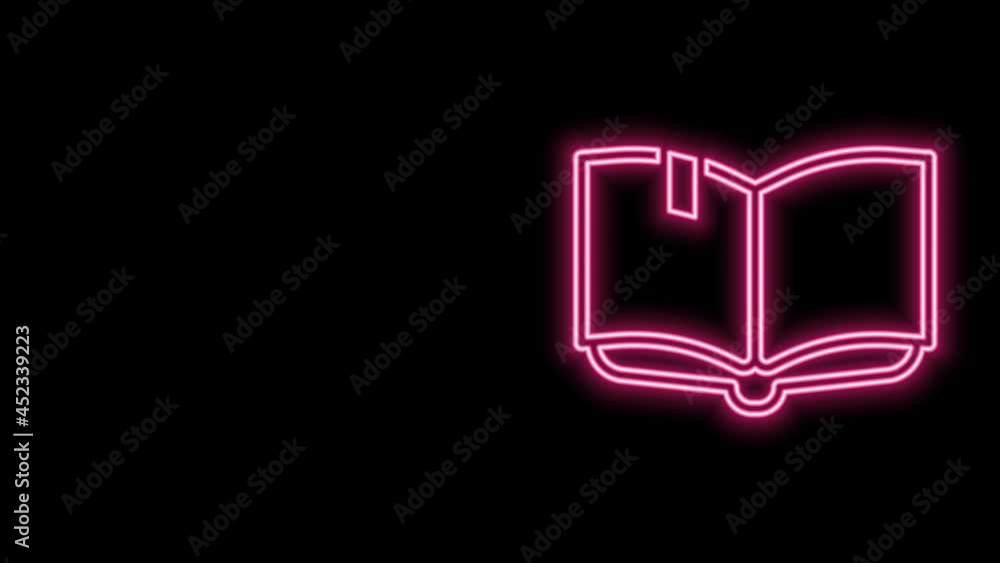 Glowing neon line Open book icon isolated on black background. 4K Video motion graphic animation Glowing neon line Open book icon isolated on black background. 4K Video motion graphic animation