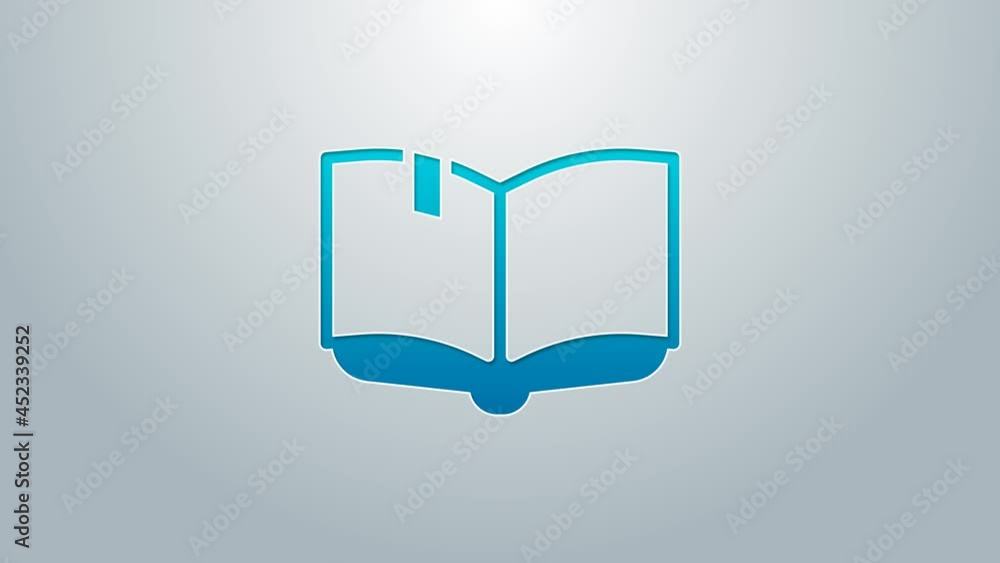 Blue line Open book icon isolated on grey background. 4K Video motion graphic animation Blue line Open book icon isolated on grey background. 4K Video motion graphic animation