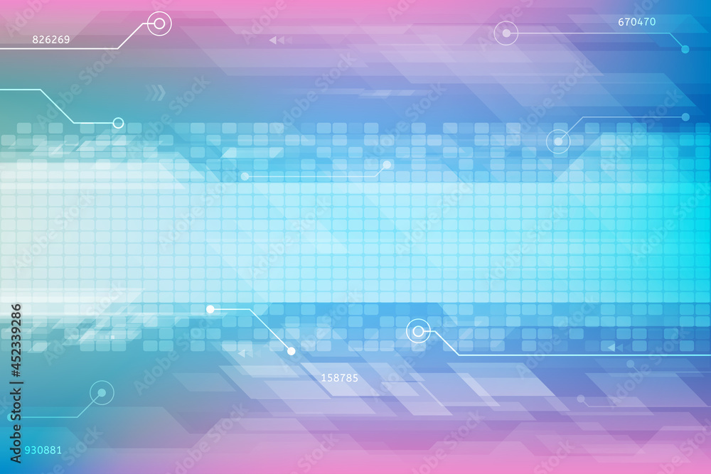 Vector circuit board with Rounded squares overlap with polygons on vintage pink and blue screen for technology background Vector circuit board with Rounded squares overlap with polygons on vintage pink and blue screen for technology background