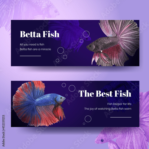 Banner template with betta fish concept,watercolor style