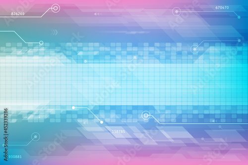 Vector circuit board with Rounded squares overlap with polygons on vintage pink and blue screen for technology background