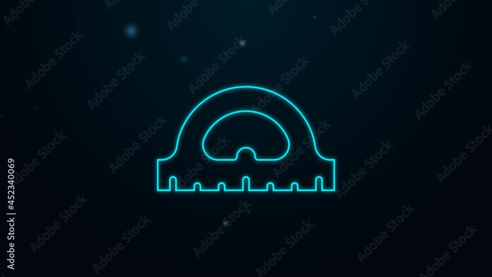 Glowing neon line Protractor grid for measuring degrees icon isolated on black background. Tilt angle meter. Measuring tool. Geometric symbol. 4K Video motion graphic animation Glowing neon line Protractor grid for measuring degrees icon isolated on black background. Tilt angle meter. Measuring tool. Geometric symbol. 4K Video motion graphic animation