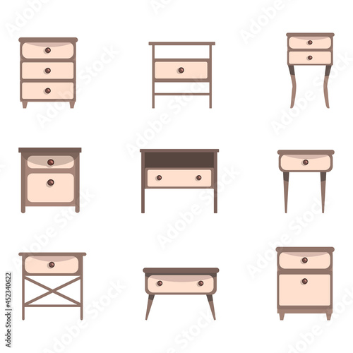 Set of cute nightstands and dressers Vector illustration in flat style