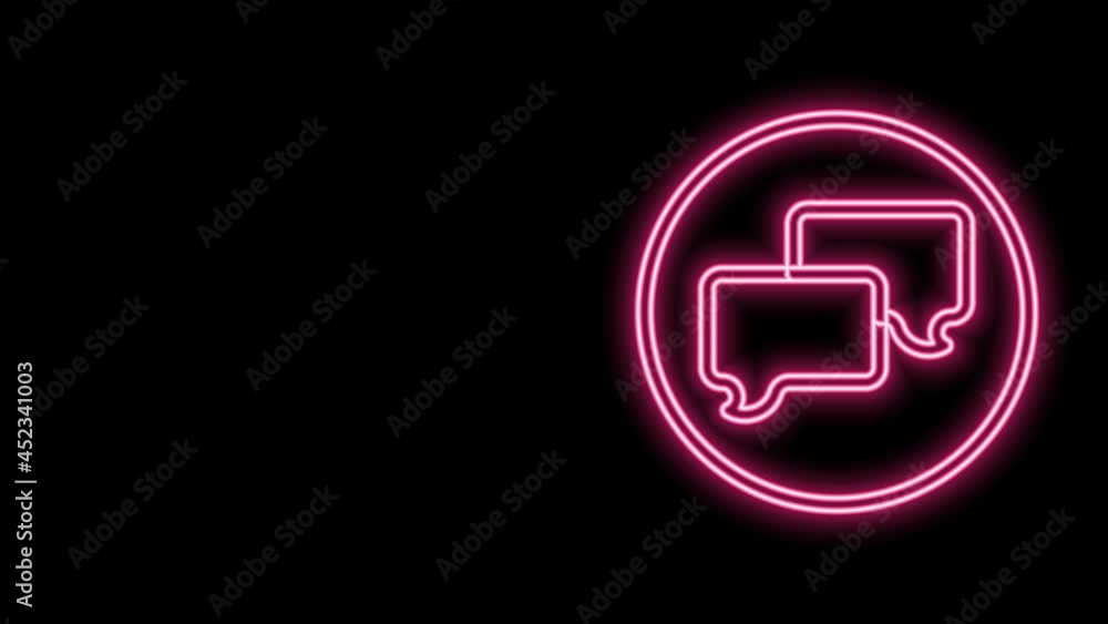Glowing neon line Speech bubble chat icon isolated on black background. Message icon. Communication or comment chat symbol. 4K Video motion graphic animation Glowing neon line Speech bubble chat icon isolated on black background. Message icon. Communication or comment chat symbol. 4K Video motion graphic animation