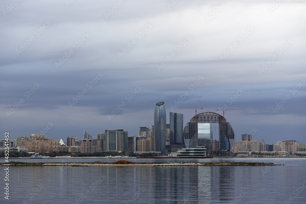 Panorama of the city of Baku from the sea.