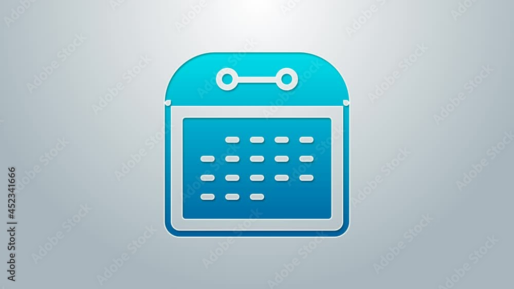 Blue line Calendar icon isolated on grey background. Event reminder symbol. 4K Video motion graphic animation Blue line Calendar icon isolated on grey background. Event reminder symbol. 4K Video motion graphic animation