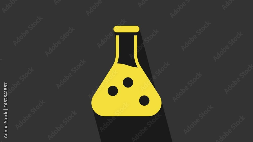 Yellow Test tube and flask chemical laboratory test icon isolated on grey background. Laboratory glassware sign. 4K Video motion graphic animation Yellow Test tube and flask chemical laboratory test icon isolated on grey background. Laboratory glassware sign. 4K Video motion graphic animation