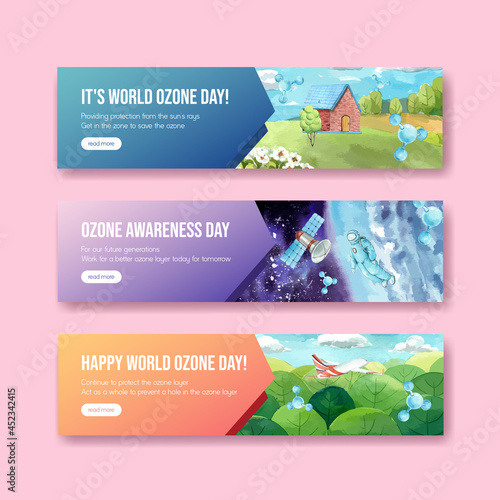 Banner template with world ozone day concept,watercolor style