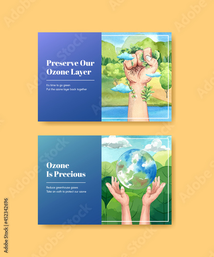 Facebook template with world ozone day concept,watercolor style