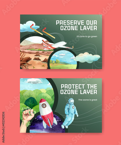 Facebook template with world ozone day concept,watercolor style