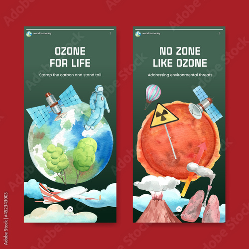 Instagram template with world ozone day concept,watercolor style