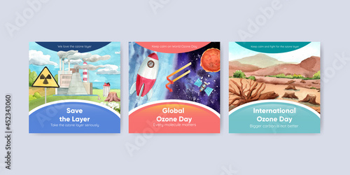 Banner template with world ozone day concept,watercolor style
