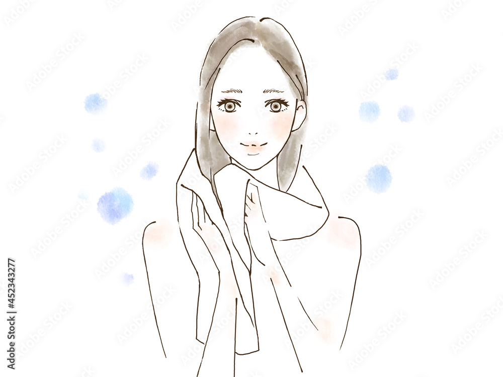 髪を乾かす女性 タオルドライ