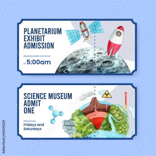 Ticket template with world ozone day concept,watercolor style