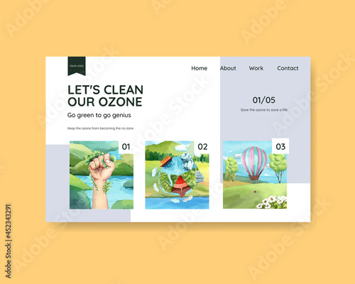 Website template with world ozone day concept,watercolor style