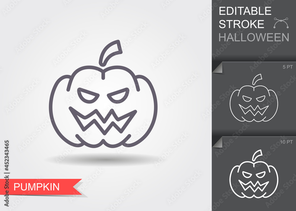 Obraz premium Halloween Pumpkin. Line icon with editable stroke with shadow