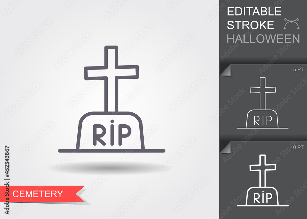 Obraz premium Tombstone. Line icon with editable stroke with shadow