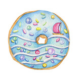 Watercolor donut with decorative glaze and confetti