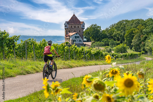 happy senior woman riding h...