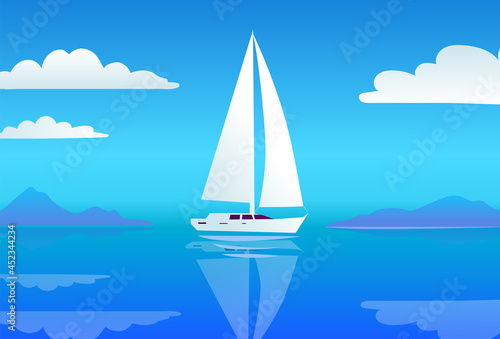 White yacht in the blue sea vector gradient illustration