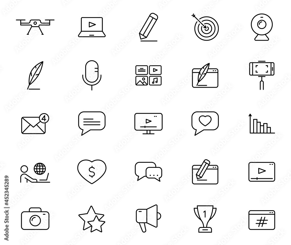 blog outline vector icons isolated on white background. blogger icon set for web and ui design, mobile apps, print polygraphy and promo advertising business blog outline vector icons isolated on white background. blogger icon set for web and ui design, mobile apps, print polygraphy and promo advertising business