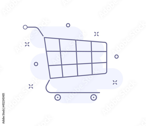 shopping cart outline vector illustration isolated on white. cart purple line icon with light pink background and decorations. for web and ui design, mobile apps and print polygraphy