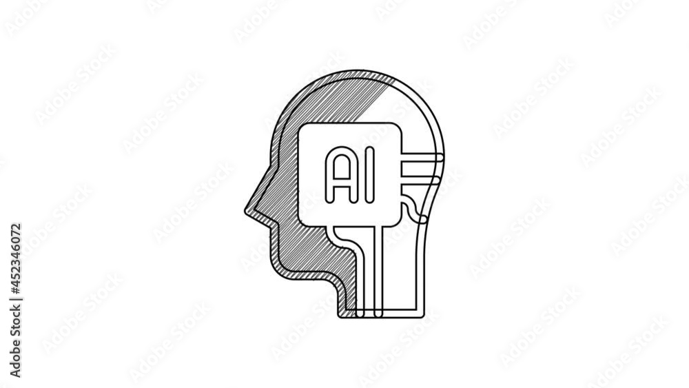 Black line Humanoid robot icon isolated on white background. Artificial intelligence, machine learning, cloud computing. 4K Video motion graphic animation Black line Humanoid robot icon isolated on white background. Artificial intelligence, machine learning, cloud computing. 4K Video motion graphic animation