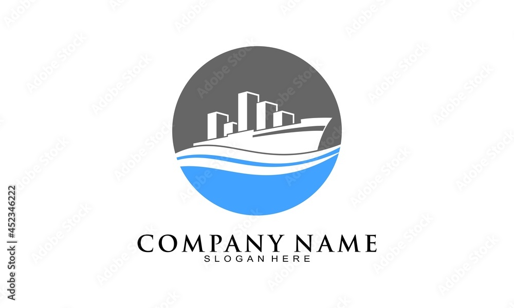 Ship and sea wave vector logo