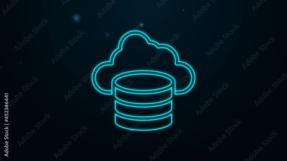 Glowing neon line Cloud database icon isolated on black background. Cloud computing concept. Digital service or app with data transferring. 4K Video motion graphic animation Glowing neon line Cloud database icon isolated on black background. Cloud computing concept. Digital service or app with data transferring. 4K Video motion graphic animation