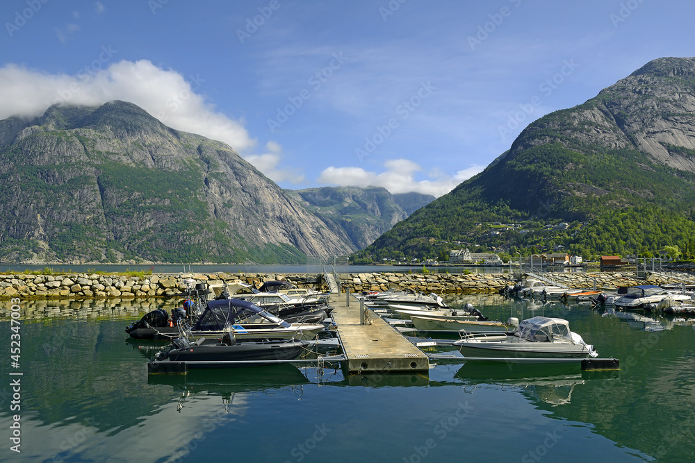 Eidfjord, Norway is situated at the end of the Eid Fjord, an inner