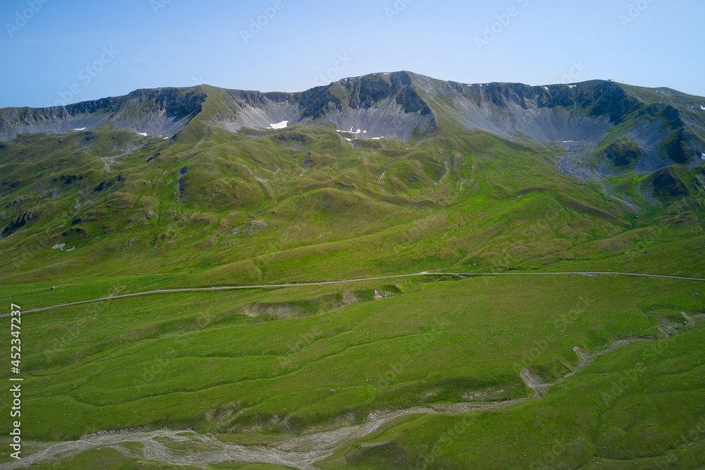 aerial view of the road that crosses campo imperatore abruzzo