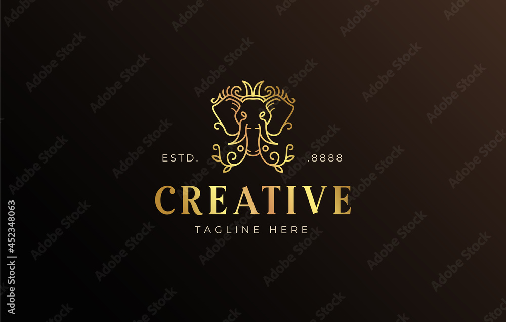 Fototapeta premium Elephant Nature Logo Design Template. Elephant head made from tree leaves. Creative Vector Icon Design Concept.