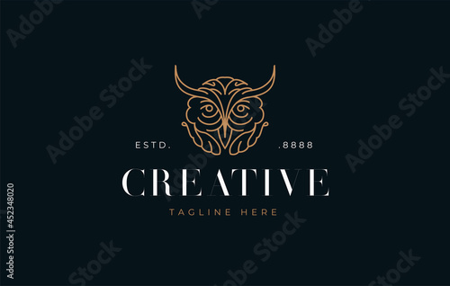 Owl Line Logo Design Template. Owl Head Line Art. Creative Vector Icon Design Concept.
