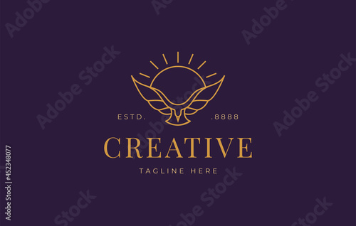 Sun bird Logo Design Template. Birds fly over the sun. Creative Vector Icon Design Concept.