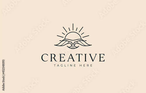 Sun bird Logo Design Template. Birds fly over the sun. Creative Vector Icon Design Concept.