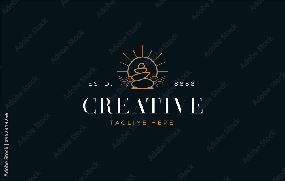Balancing Rock Logo Design Template. Balanced stone design in the sun. Creative Vector Icon Design Concept. Balancing Rock Logo Design Template. Balanced stone design in the sun. Creative Vector Icon Design Concept.