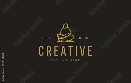 Balancing Rock Logo Design Template. The balanced stone design resembles a person meditating. Creative Vector Icon Design Concept.