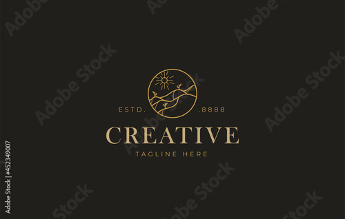Desert Landscape Logo Design Template. Desert landscape during the day. Creative Line Vector Icon Concept.