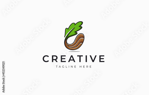 Plant seed logo, reforestation logo go green vector line art illustration