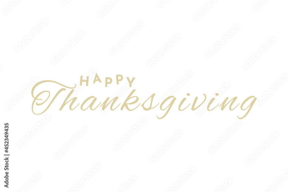 Happy Thanksgiving hand written calligraphic text, vector illustration. Script orange stroke, simple minimalistic calligraphic words isolated on white background, for web banners, greeting cards.