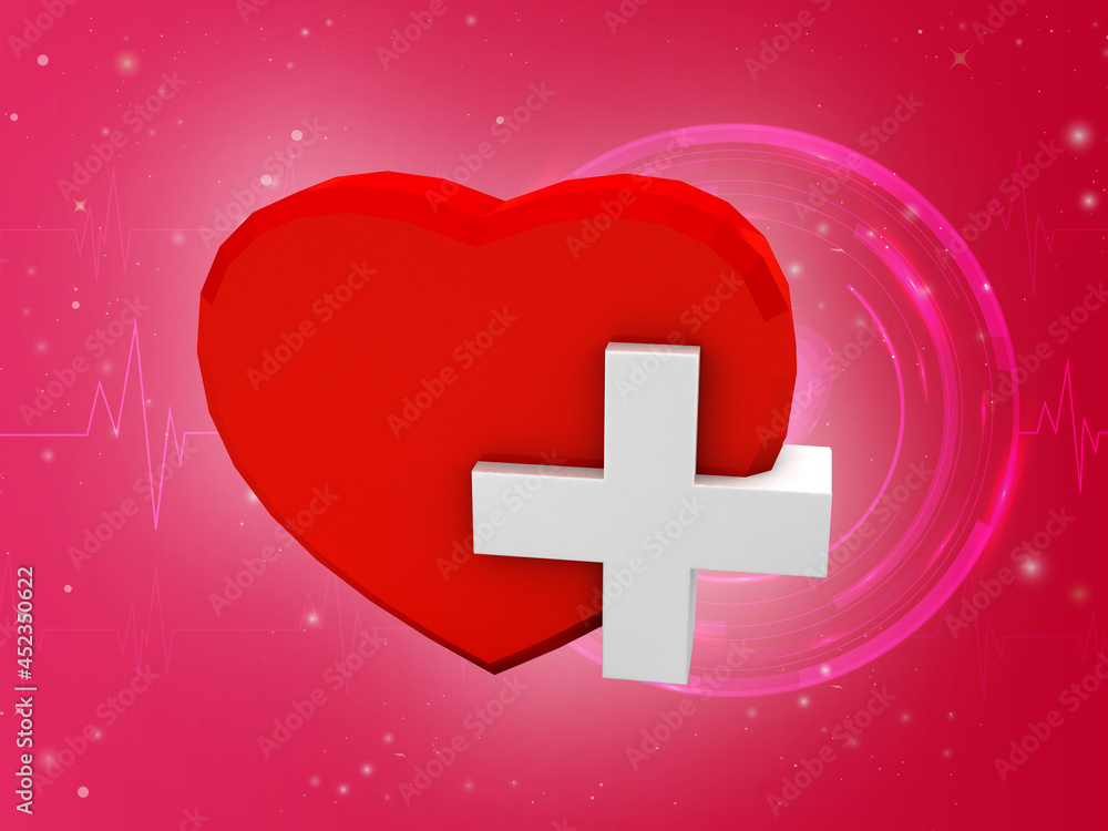 Obraz premium 3d rendering plus sign on a heart