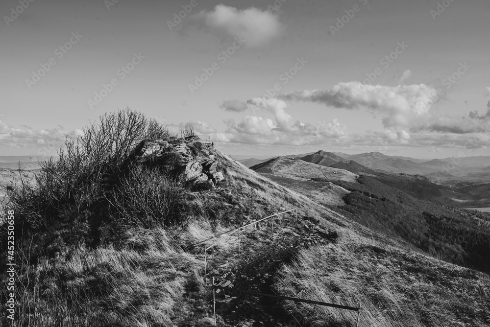 Autumn in the Bieszczady Mountains Poland. Trekking trail, blue sky. Autumn in the Bieszczady Mountains Poland. Trekking trail, blue sky.