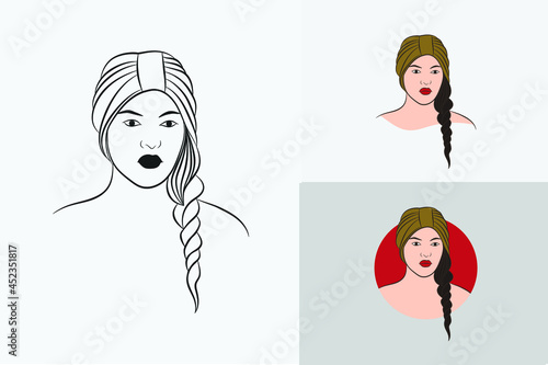 Beautiful Turban women hand drawn logo Set Cute hand drawn vector illustration face of a girl with turban line art 