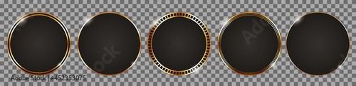 round button set with gold frame on dark background	
