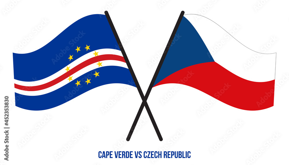 Cape Verde and Czech Republic Flags Crossed And Waving Flat Style. Official Proportion.