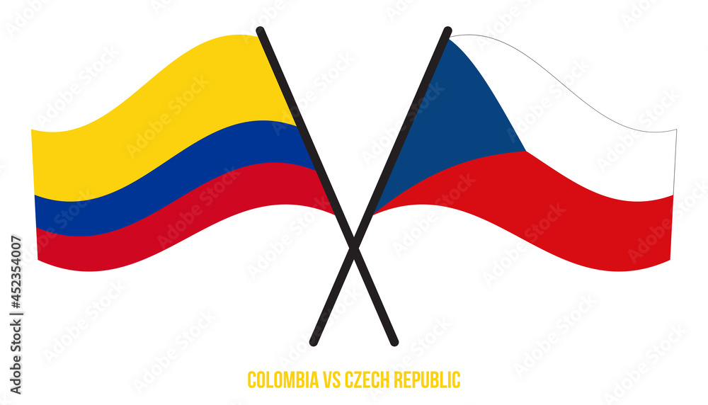 Colombia and Czech Republic Flags Crossed And Waving Flat Style. Official Proportion. Correct Colors Colombia and Czech Republic Flags Crossed And Waving Flat Style. Official Proportion. Correct Colors